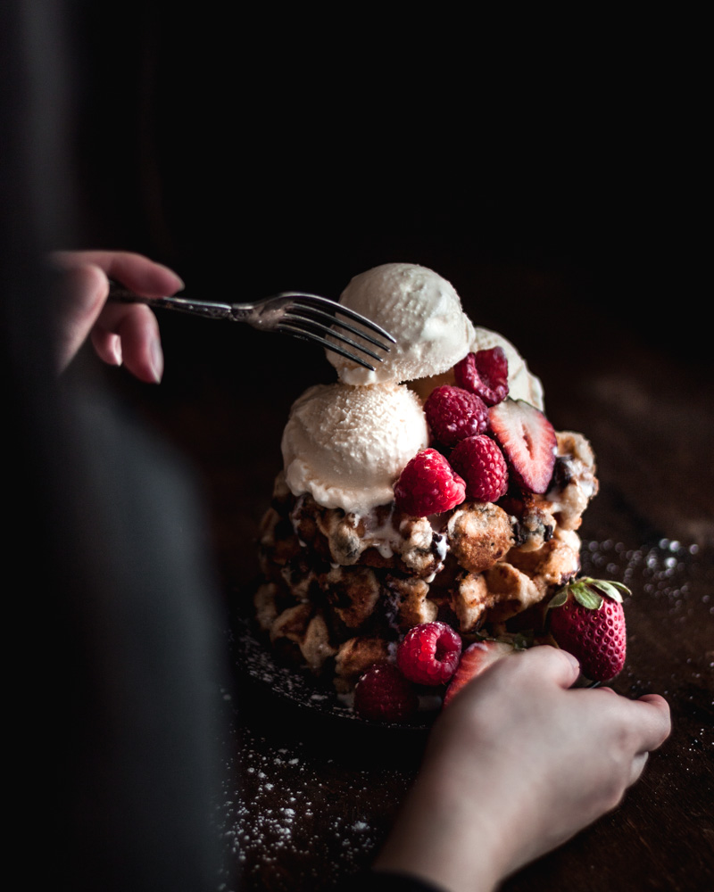 Vanilla ice cream waffles moody food photography Melbourne Australia
