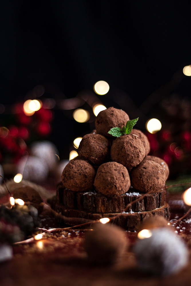 eggnog speculoos ganache truffles moody christmas food photography